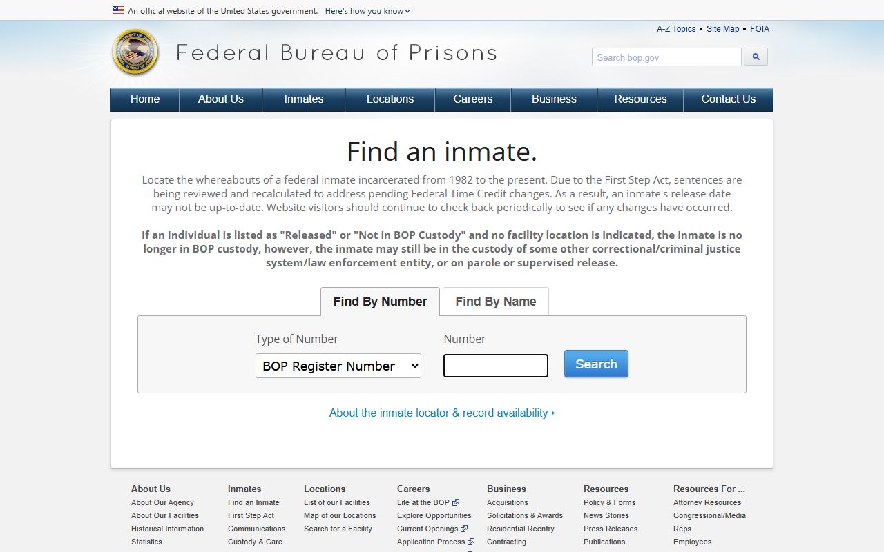 Federal Bureau of Prisons inmate locator used for Jackson County federal custody records