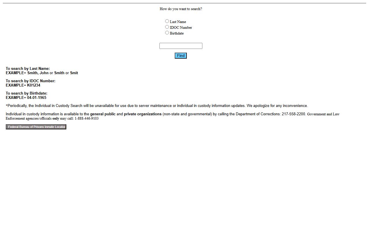 Illinois IDOC embedded inmate search form used for Jackson County sentenced inmate records