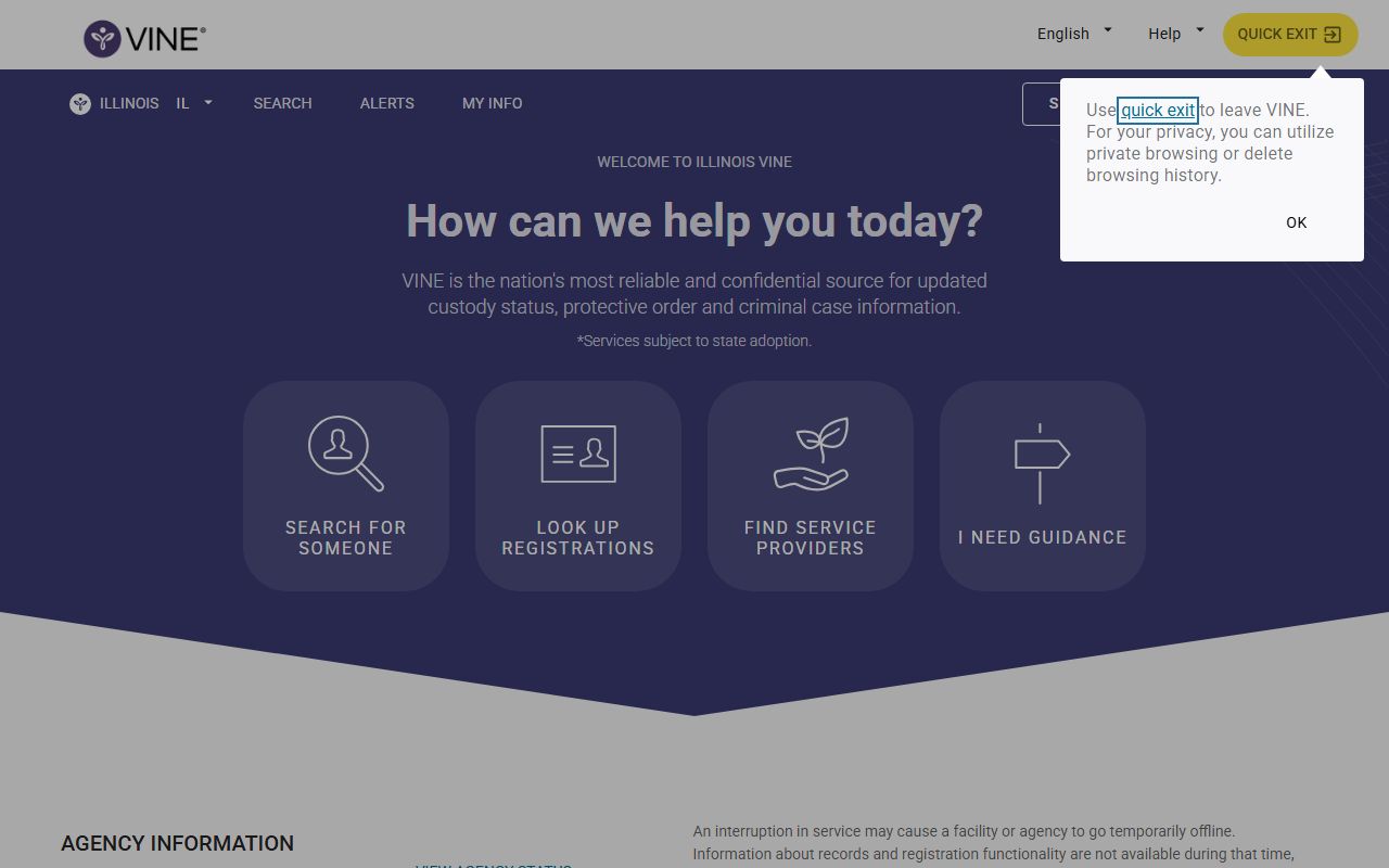 Illinois VINELink portal for Jackson County inmate custody status and release notification