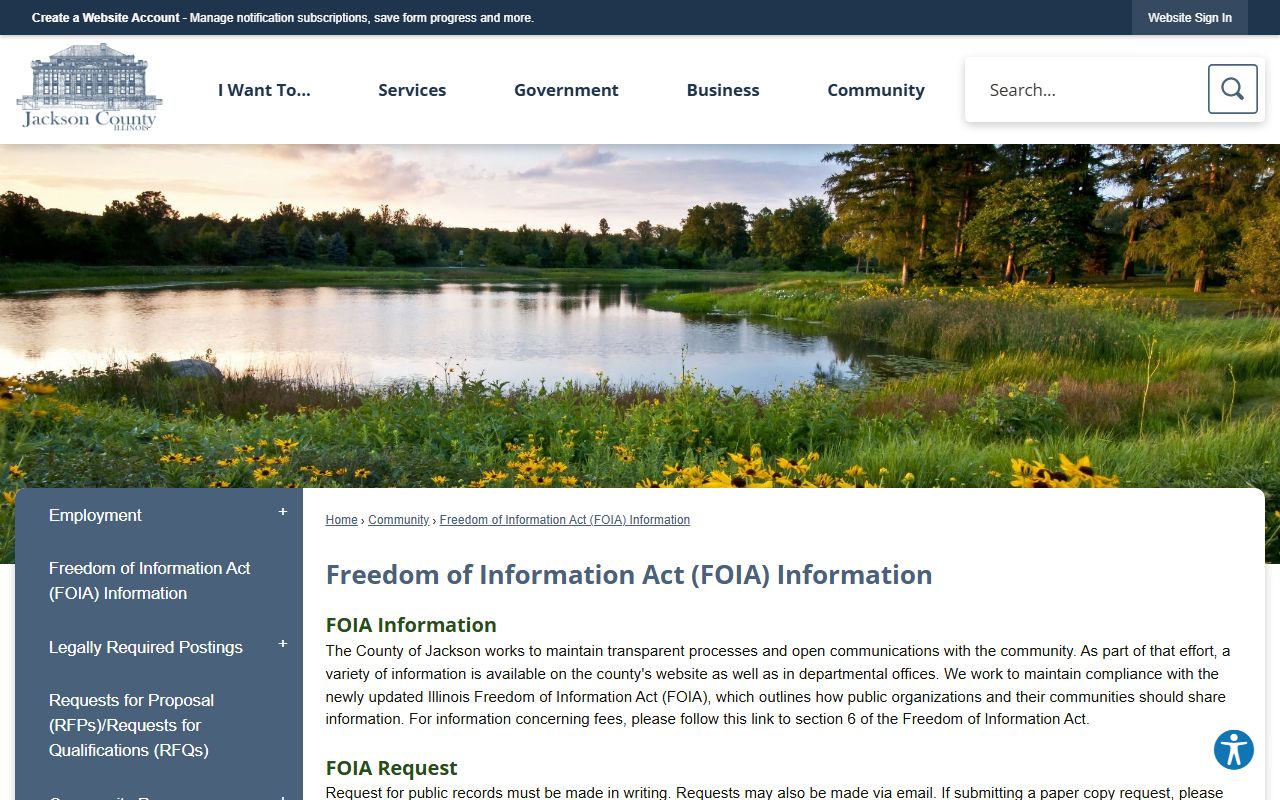 Jackson County FOIA page used to request a jail booking photo or arrest record