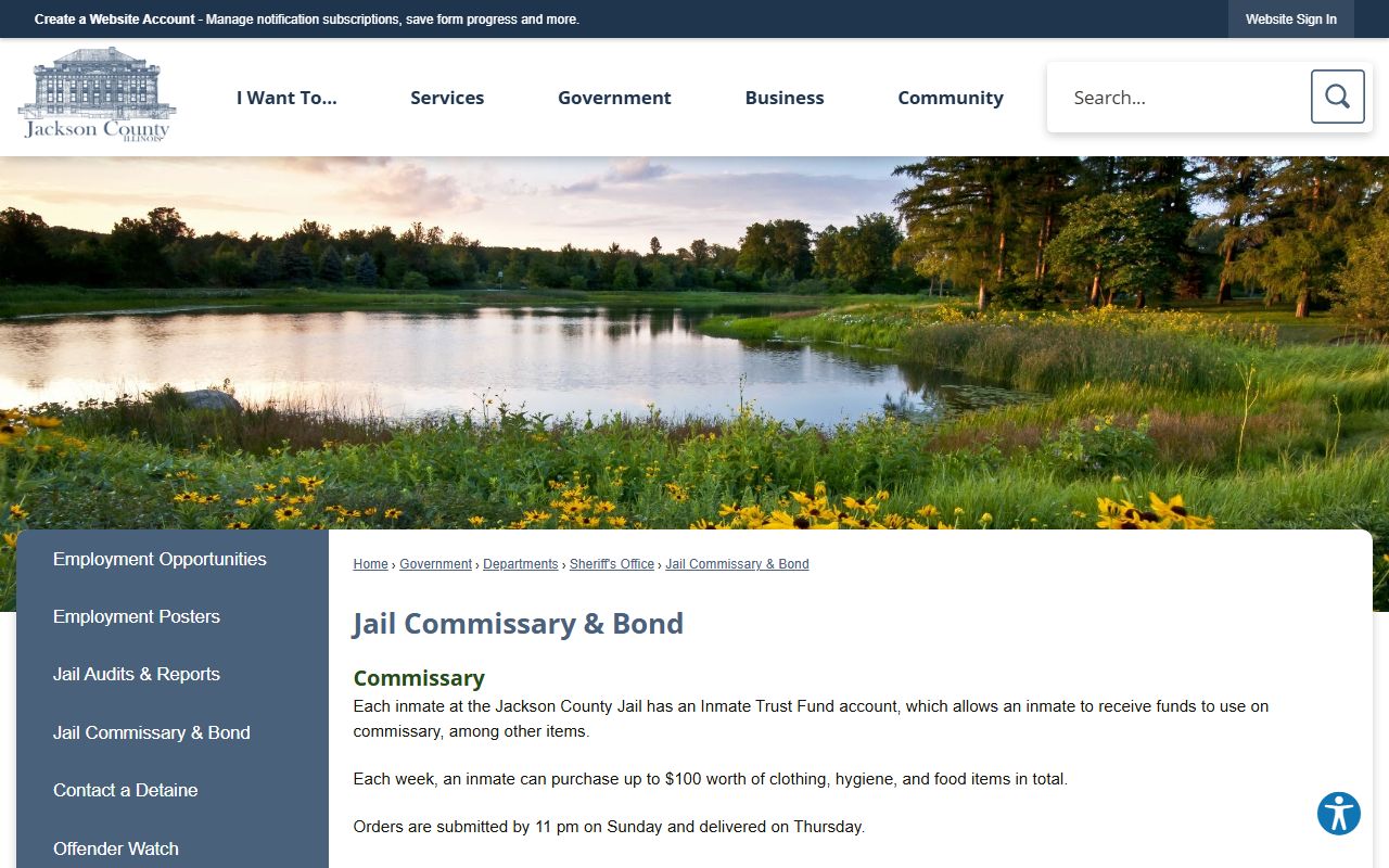 Jackson County Jail commissary account and bond payment information