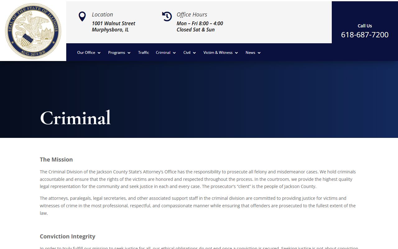 Jackson County State's Attorney Criminal Division page for court records after an arrest