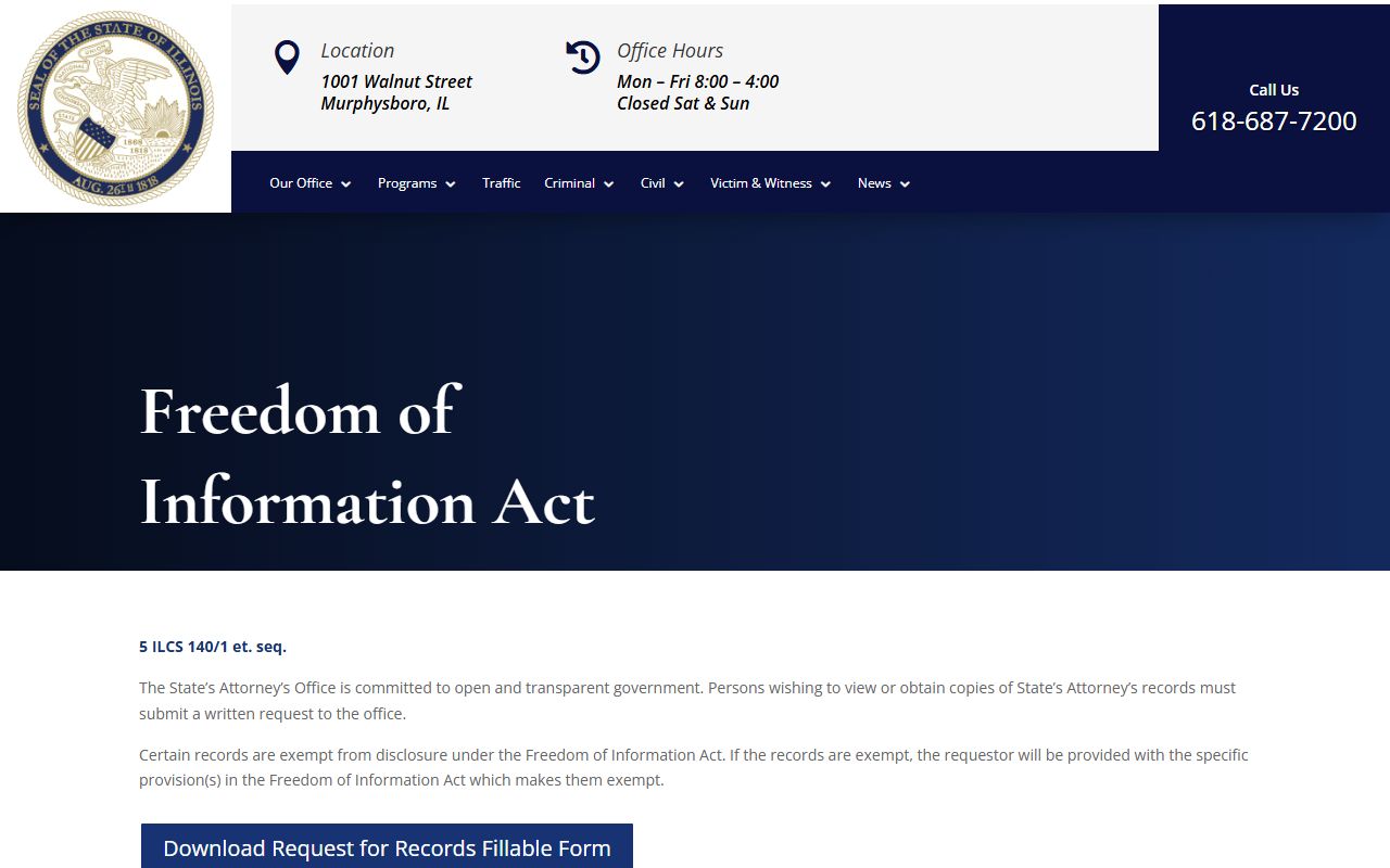 Jackson County State's Attorney FOIA page for requesting booking and arrest records